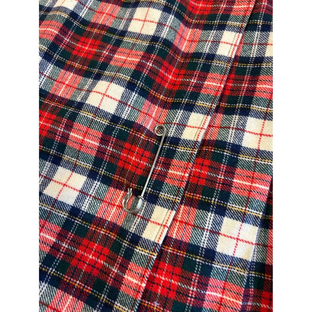 Vintage Young Pendleton Wool Wrap Kilt Skirt Red Navy Plaid Pleated Midi USA 8 - Picture 2 of 7